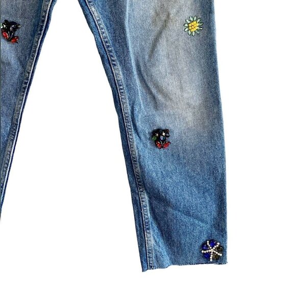 Zara high waist jeans with floral gems, size 6, cropped length‎ - Picture 7 of 13